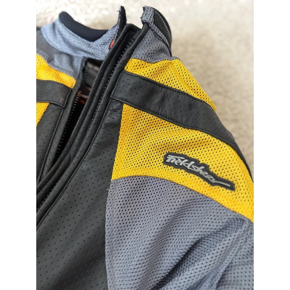 Fieldsheer High Temp Leather Mesh Motorcycle Jacket black yellow men size‎ 12/14